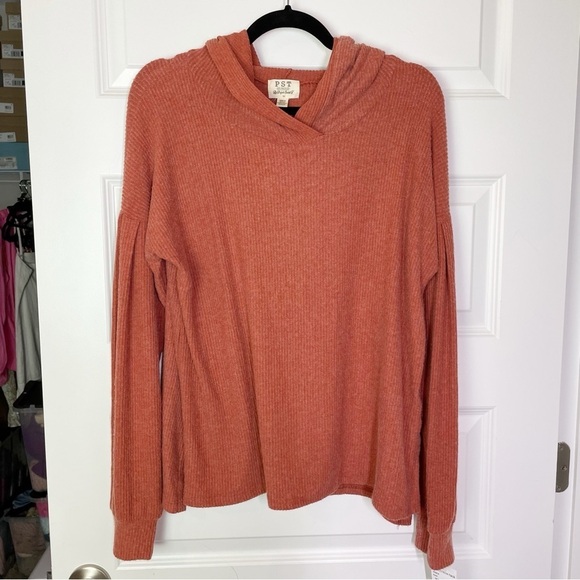 PST by PROJECT SOCIAL T Nordstrom Wren Cozy Ribbed Pullover Hoodie in Rust - Picture 4 of 6